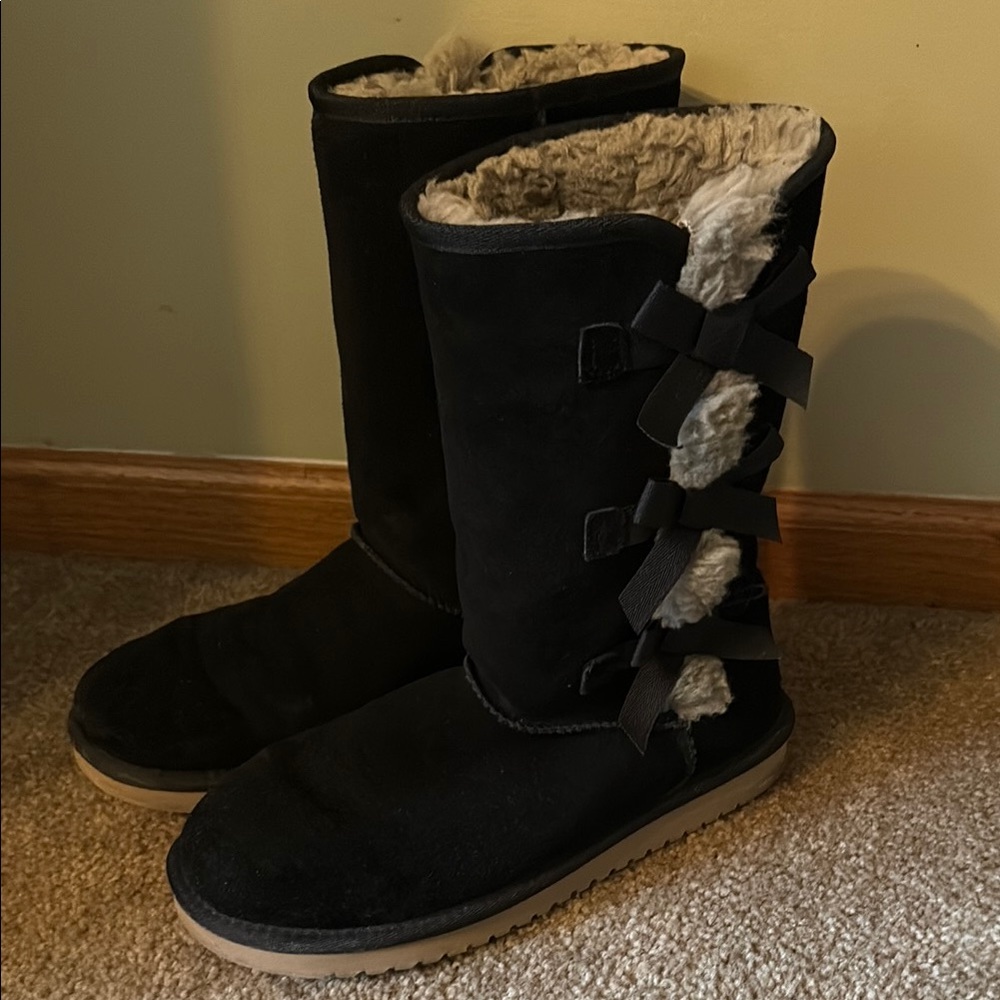 Women's Black Suede Boots with Bows